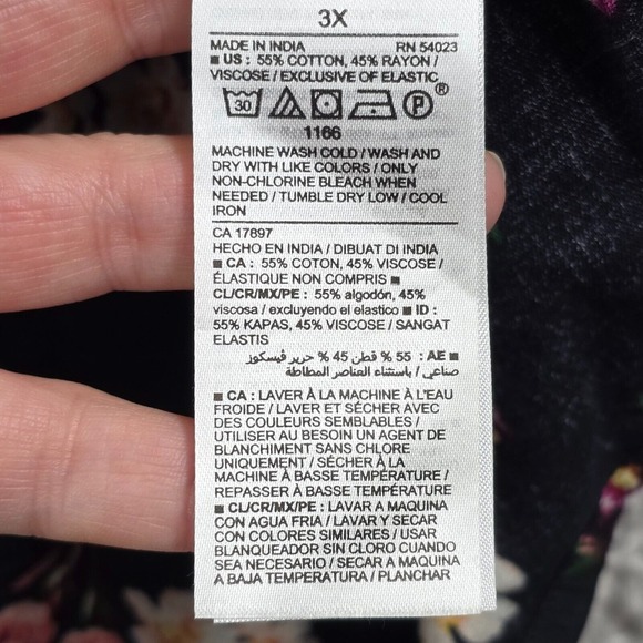 Old Navy Shirt Womens 3X Black Floral Smocked Puff Sleeves Dark Cottage Peasant - Picture 5 of 11